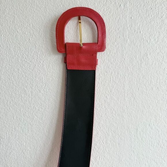 Vintage 1980's Axiom Lipstick Red Genuine Leather Wide Waist Belt size Medium - Picture 9 of 12